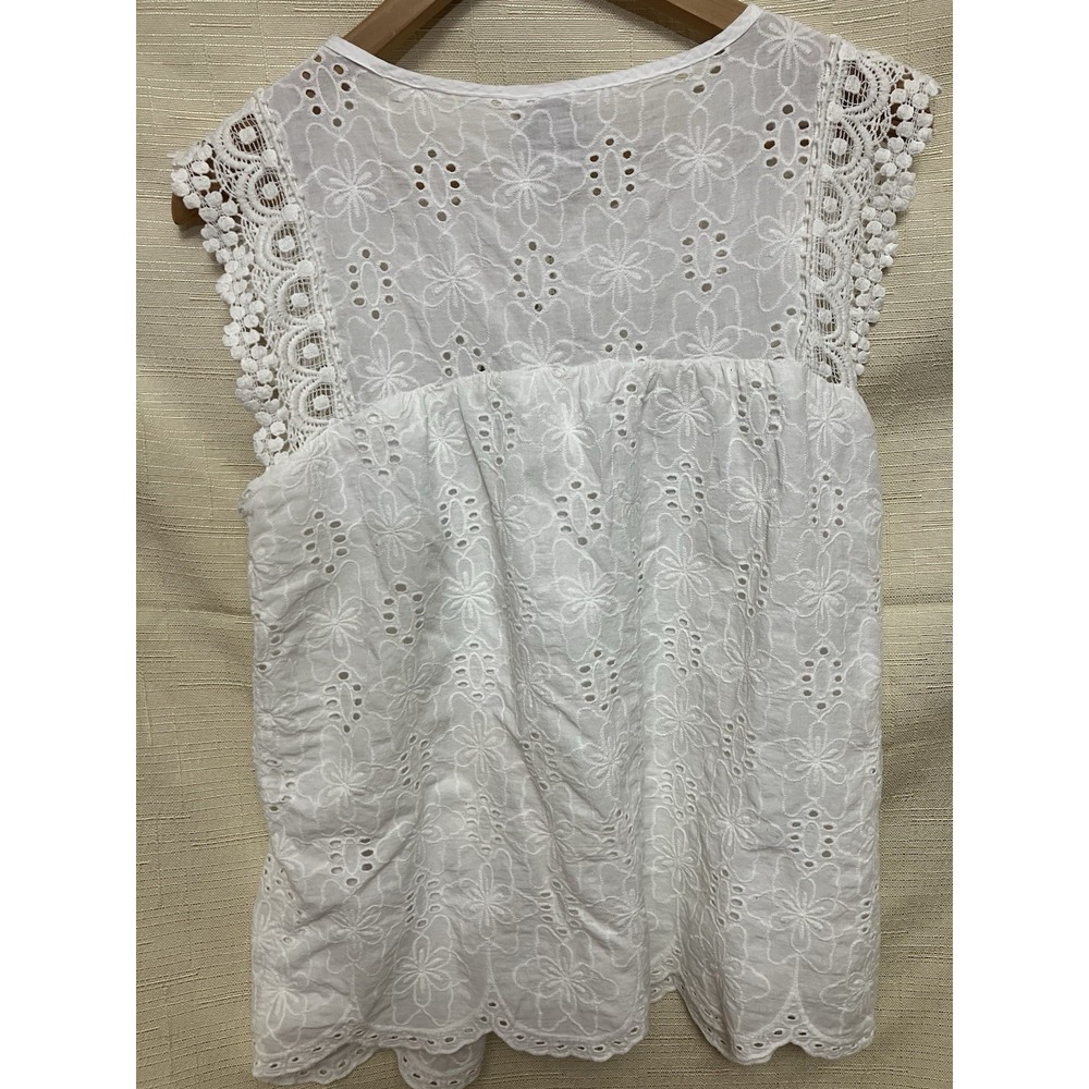 knox rose White Eyelet Cool Summer Boho Lace Cotton Cap Sleeve Top Size small - Picture 5 of 7